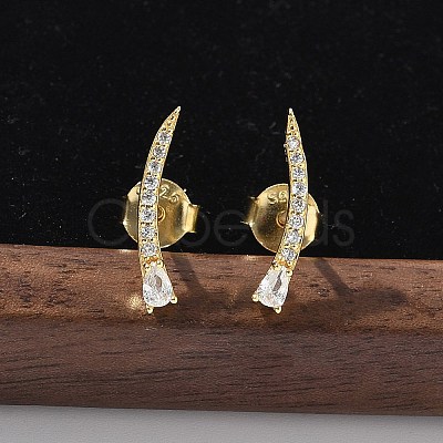 925 Sterling Silver Clear Cubic Zirconia Stud Earrings EJEW-Q032-01E-G-1