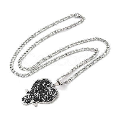 201 Stainless Steel Black Enamel Double Raven Pendant Necklaces NJEW-H065-09P-1