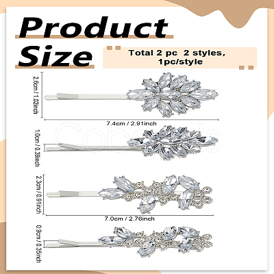 2Pcs 2 Styles Leaf Alloy Rhinestone Hair Bobby Pins OHAR-LP0001-24-1