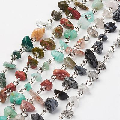 Natural & Synthetic Gemstone Chips Handmade Beaded Chains AJEW-JB00280-1