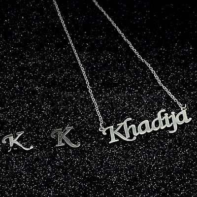 Stainless Steel Letter K Stud Earrings & Word Khadija Pendant Necklaces Sets for Women ES0413-2-1