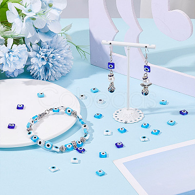 60Pcs 5 Colors Handmade Evil Eye Lampwork Beads LAMP-NB0002-19-1