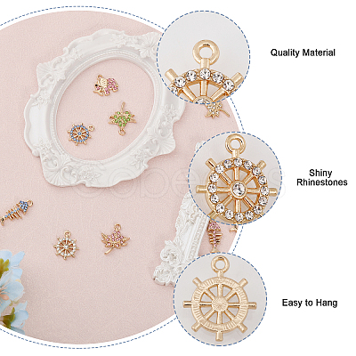 CHGCRAFT 48Pcs 12 Styles Rack Plating Eco-friendly Alloy Rhinestone Pendants FIND-CA0007-95-1