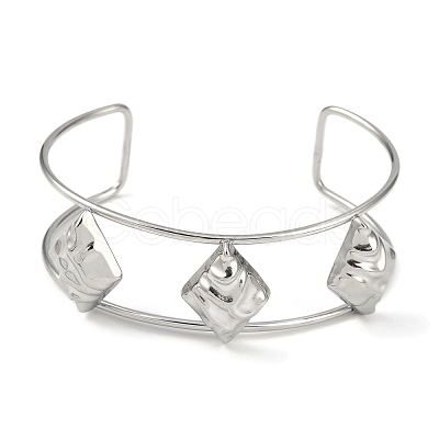Non-Tarnish 304 Stainless Steel Wide Textured Open Cuff Bangles BJEW-Q348-05P-13-1