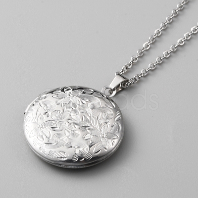 304 Stainless Steel Photo Locket Necklace NJEW-WH0016-10-1