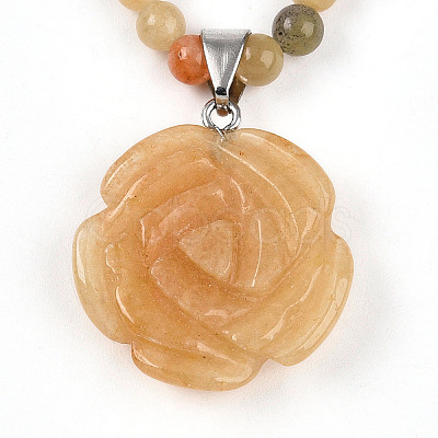 Natural Topaz Jade 4.5mm Round Beaded Flower Pendant Necklaces NJEW-T016-04N-1