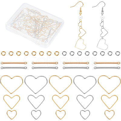 80Pcs 8 Style Brass Heart Linking Rings & Bar Links Connectors DIY-CN0002-09-1