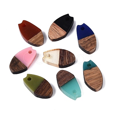 Transparent & Opaque Resin & Walnut Wood Pendants RESI-N053-28-1