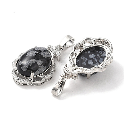 Natural Snowflake Obsidian Oval Pendants G-NH0025-15P-19-1