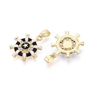 Brass Micro Pave Clear Cubic Zirconia and Enamel Pendants KK-T075-91A-G-1