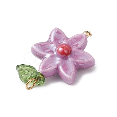 Glazed Flower Porcelain Pendants PALLOY-TA00353-1