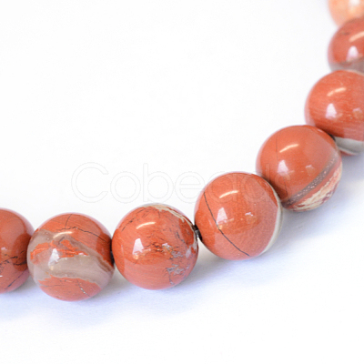 Natural Red Jasper Round Bead Strands X-G-E334-8mm-27-1
