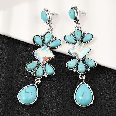 Alloy Synthetic Turquoise Dangle Stud Earrings EJEW-U053-05AS-1