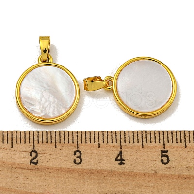 Rack Plating Brass Pave Natural White Shell Pendants KK-U025-05G-02-1
