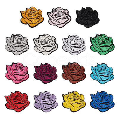 60Pcs 15 Colors Rose Shape Cloth Iron on Embroidered Patches PATC-FG0001-30-1