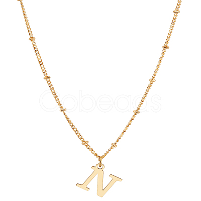 1Pc Brass Chain & 304 Stainless Steel Letter Pendant Necklaces NJEW-LP0001-35N-G-1