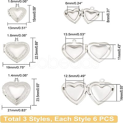 Unicraftale 18Pcs 3 Styles 304 Stainless Steel Locket Pendants STAS-UN0023-24-1