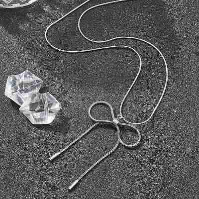 Anti-Tarnish 304 Stainless Steel Bowknot Pendant Round Snake Chain Necklaces for Women NJEW-Z044-10P-1