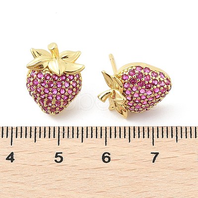 Strawberry Brass Micro Pave Cubic Zirconia Stud Earrings EJEW-M077-15G-1