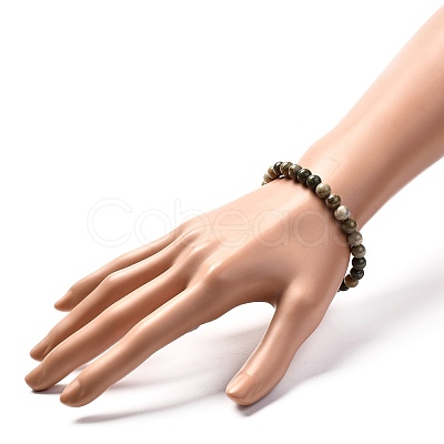 Natural Silver Leaf Jasper Round Beads Stretch Bracelet for Men Women BJEW-JB06824-01-1