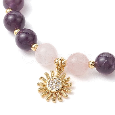 Natural Amethyst & Quartz Crystal & Rose Quartz Round Beaded Bracelets BJEW-JB11934-02-1