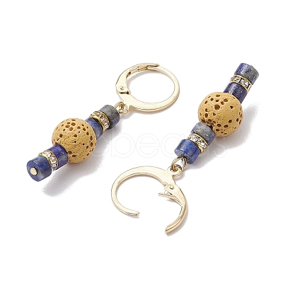 3 Pairs Natural Lava Rock & Natural Howlite & Natural Lapis Lazuli Beaded Hoop Earrings EJEW-JE06177-1