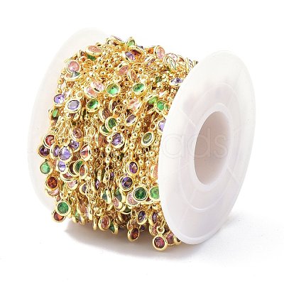 Brass & Cubic Zirconia Beaded Chain CHC-D029-29G-1