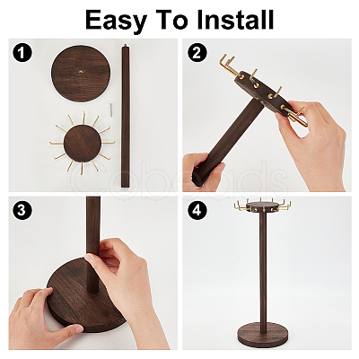 Round Wood Jewelry Necklace Display Organizer Hanging Tower Rack NDIS-WH0017-05-1