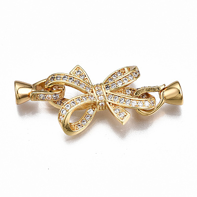 Brass Micro Pave Clear Cubic Zirconia Fold Over Clasps X-KK-T063-104G-NF-1