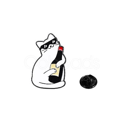 Cat Shape with Wine Bottle Enamel Pins PW-WG0F406-03-1