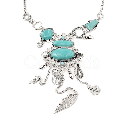 Alloy & Risin Imitation Turquoise Flower Bib Necklaces NJEW-L046-03AS-1