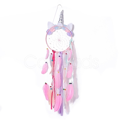 Handmade Unicorn Woven Net/Web with Feather Wall Hanging Decoration LS-HJEW-A001-01A-1