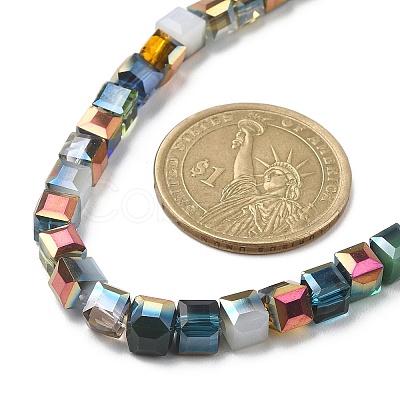 Glass Cube Beaded Necklace with 304 Stainless Steel Clasps NJEW-JN04400-1