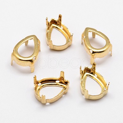 Flat Teardrop Brass Sew on Prong Settings KK-N0084-02G-7x10-1