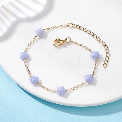Synthetic Blue Lace Agate Beaded Link Bracelets BJEW-JB12851-01-1
