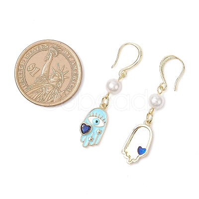 Hamsa Hand Brass Enamel Dangle Earrings EJEW-JE06642-1