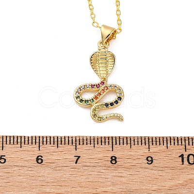 Brass Micro Pave Colorful Cubic Zirconia Snake Pendant Necklaces NJEW-S438-02H-G-1