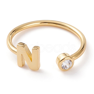 Brass Micro Pave Clear Cubic Zirconia Cuff Rings RJEW-Z005-N-G-1
