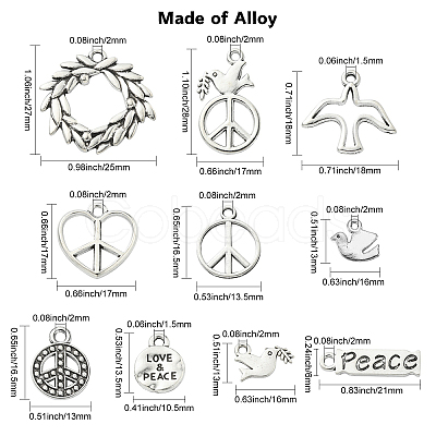 100Pcs 10 Styles Tibetan Style Alloy Pendants TIBEP-CJ0002-80-1