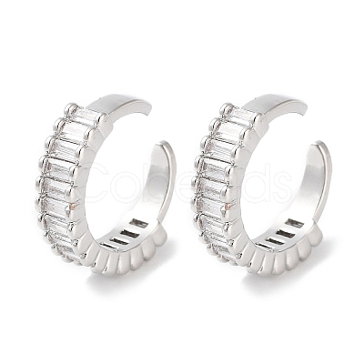Rectangle Brass Cubic Zirconia Cuff Earrings for Women LS-EJEW-E310-09P-1