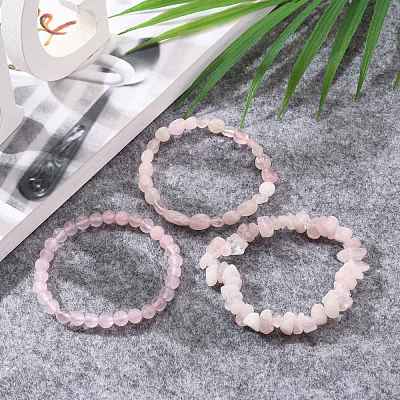 Natural Rose Quartz Stretch Bracelets BJEW-JB05647-1