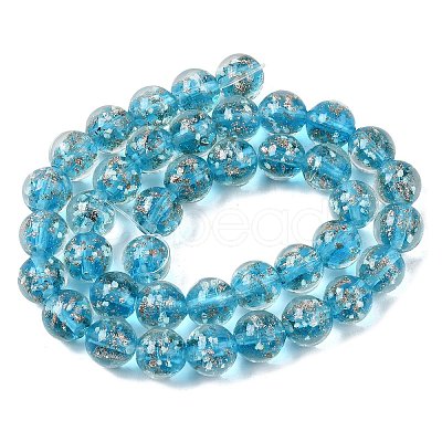 Luminous Handmade Gold Sand Lampwork Beads Strands LAMP-P051-L07-10mm-01-1