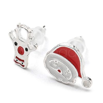 Christmas Theme Brass Asymmetrical Earrings EJEW-D062-01B-S-1