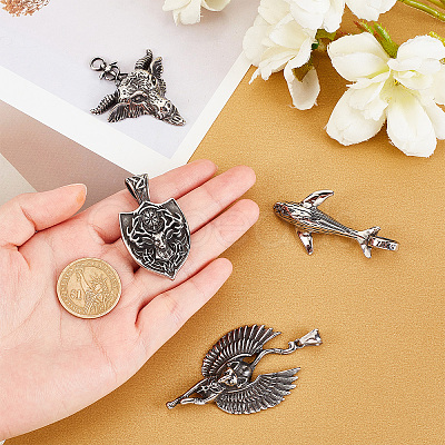 4Pcs 4 Style 304 Stainless Steel Big Pendants STAS-DC0006-21-1