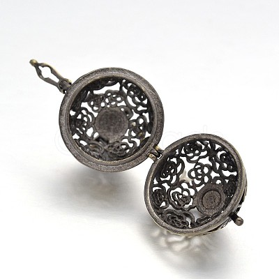 Round Brass Hollow Cage Pendants KK-D389-01AB-C-RS-1