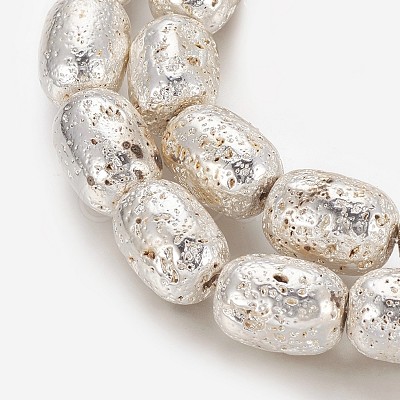 Electroplated Natural Lava Rock Beads Strands G-P400-12S-1