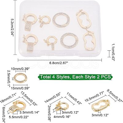 8Pcs 4 Style Brass Micro Pave Clear Cubic Zirconia Twister Clasps ZIRC-CA0001-09-1