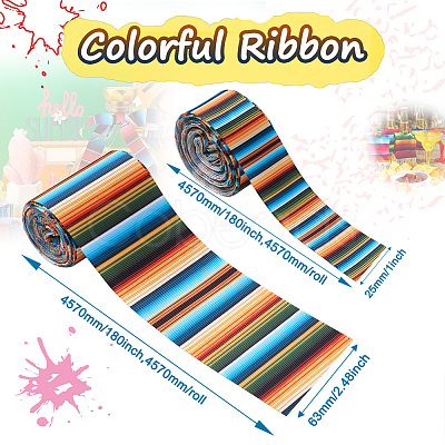 2 Rolls 2 Styles Stripe Pattern Printed Polyester Grosgrain Ribbon OCOR-TA0001-37C-1