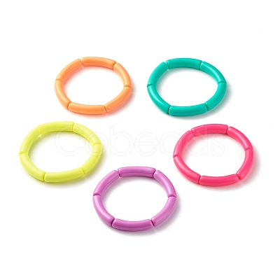 Candy Color Chunky Acrylic Curved Tube Beads Stretch Bracelets for Women BJEW-JB07312-1