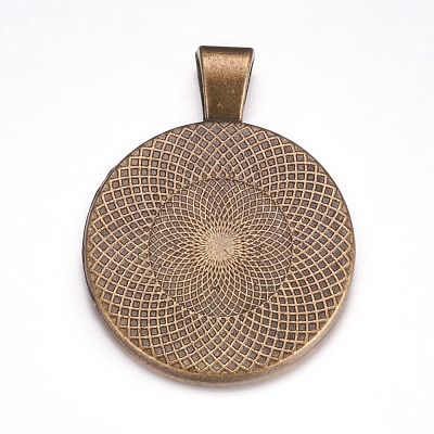 Flat Round Alloy Pendant Cabochon Settings PALLOY-A15654-AB-1